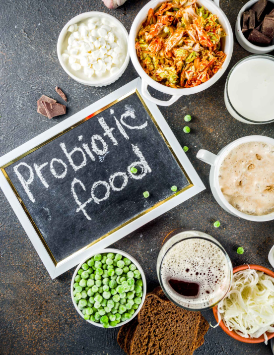 Yogurt, kefir, kimchi, sauerkraut, and tempeh as examples of fermented foods.